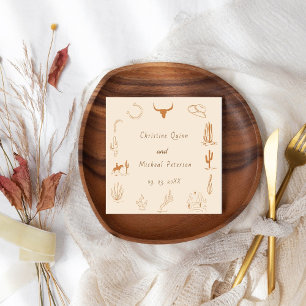 Boho Western Cowboy Illustration Wedding Serviette
