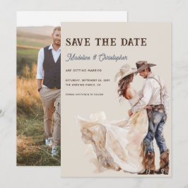 Boho Western Ranch Foto Hochzeit Termin vormerken Einladung