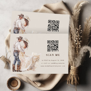 Boho Western Ranch Wedding QR Code RSVP Card Karte