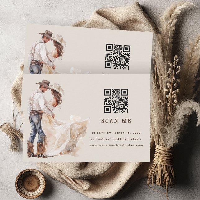 Boho Western Ranch Wedding QR Code RSVP Card Karte (Von Creator hochgeladen)