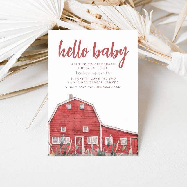 Boho Western Red Barn Thème Baby shower Invitation (Créateur téléchargé)