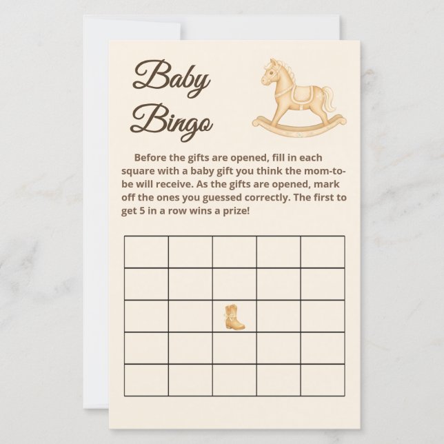 Boho Western Rocking Horse Baby Bingo Game Card (Vorderseite)