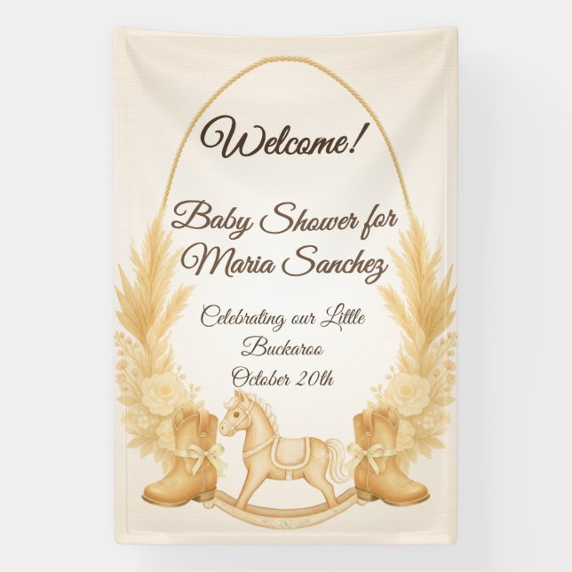 Boho Western Rocking Horse Kinderdusche Willkommen Banner (Vertikal)