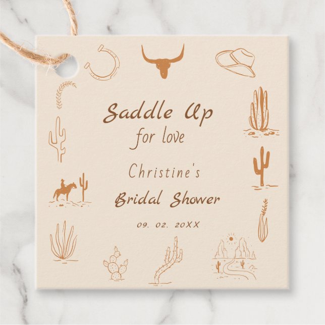 Boho Western Saddle up Cowboy Brautparty Geschenkanhänger (Vorderseite)