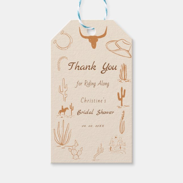 Boho Western Saddle up Cowboy Brautparty Geschenkanhänger (Vorderseite)