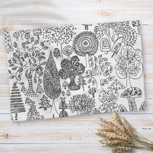 Boho Whimsical Bäume Schwarz-Weiß-Muster Geschirrtuch