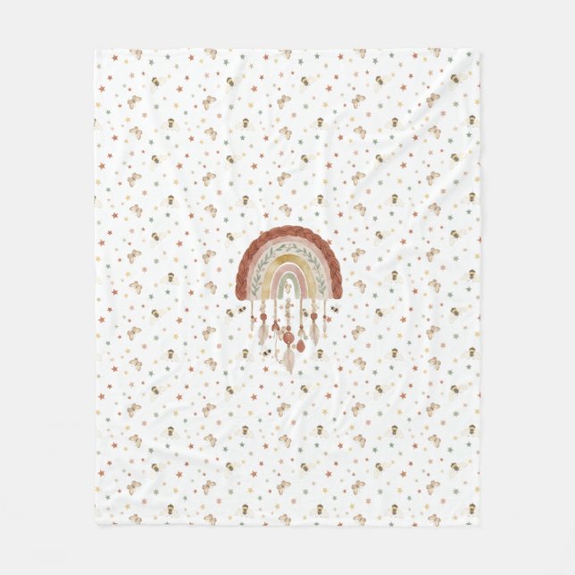 Boho Whimsical Bee & Earthy Rainbow Baby Fleece Bl (Vorderseite)