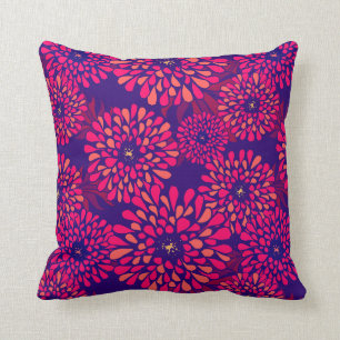 Boho Whimsical Blumenmuster Navy Fuchsia Kissen