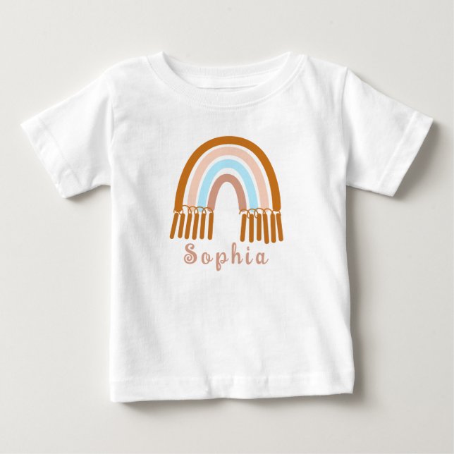 Boho Whimsical Rainbow mit Personalisiertem Namen Baby T-shirt (Vorderseite)