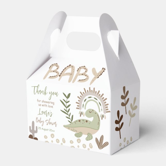 Boho whimsisical Dinosaurier oh Babydusche Geschenkschachtel (Vorderseite)