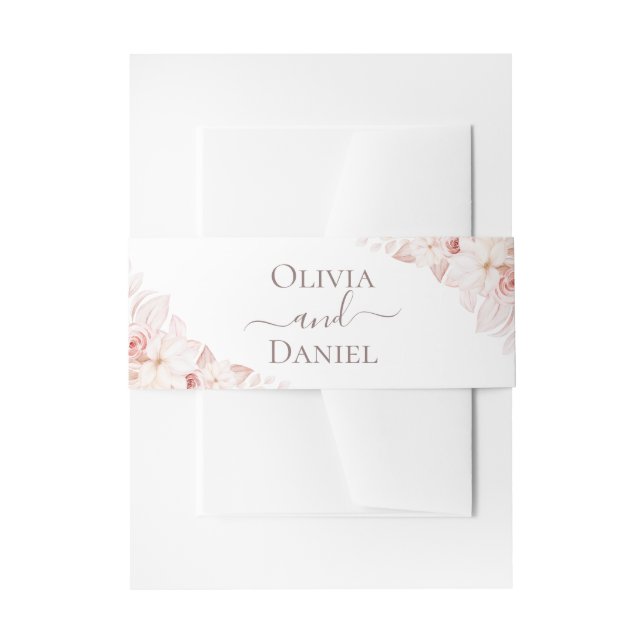 Boho White and Pink Roses Wedding Einladungsbanderole (Vorderseite Beispiel)