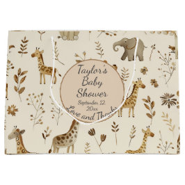 Boho White Beige Jungle Animals Baby Dusche Große Geschenktüte