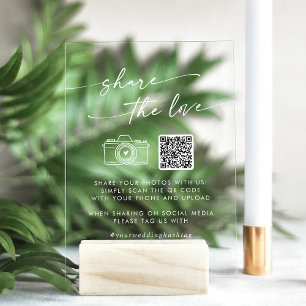 Boho White Clear Wedding Teilen Sie die Liebe QR C Acrylschild