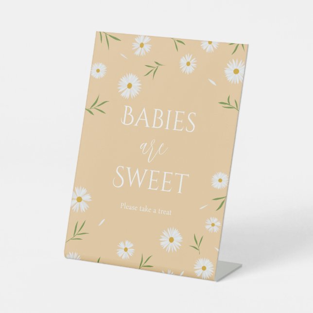 Boho White Daisies Babies sind süße Leckerei Sockelschild (Vorderseite)