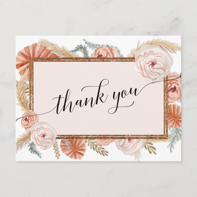 Boho White Elegant Floral Tropical Palm Pampas Postkarte (Vorderseite)