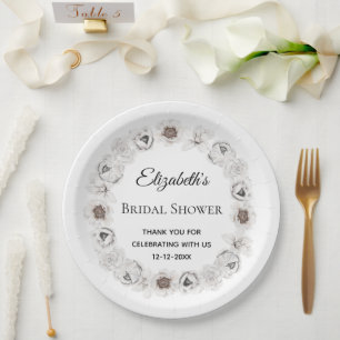 Boho White Floral Brautparty Pappteller