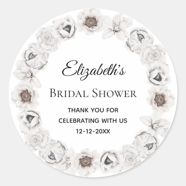 Boho White Floral Brautparty Runder Aufkleber (Vorderseite)