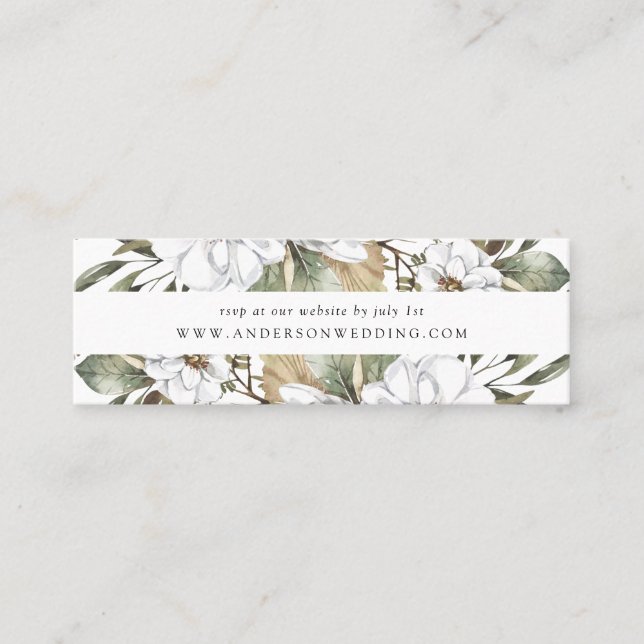 Boho White Floral Greenerity Wedding RSVP Cards Mini Visitenkarte (Vorderseite)