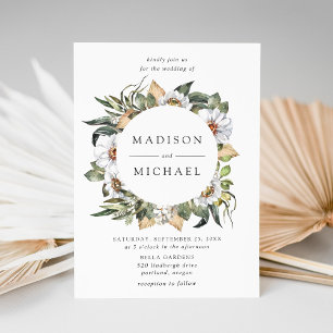 Boho White Floral Greenery Wreath Wedding Einladung