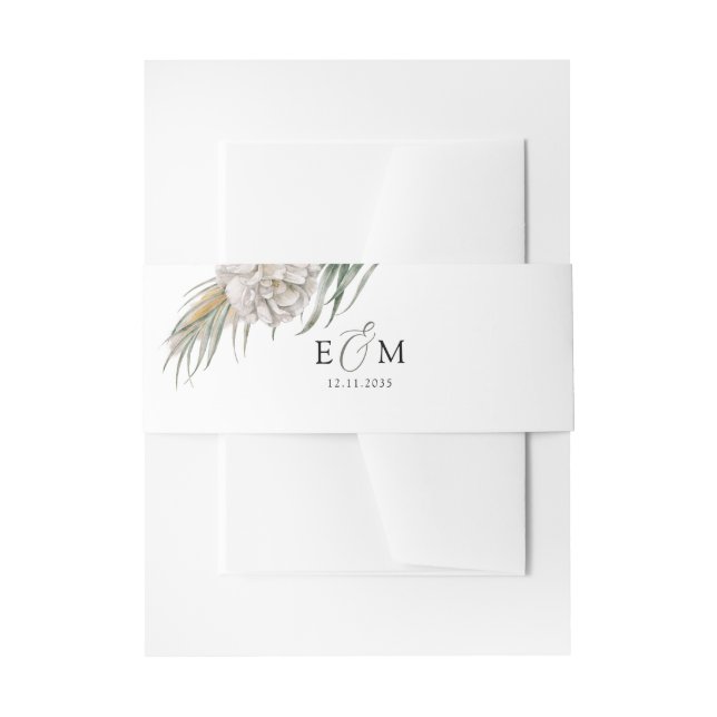 Boho White Floral & Palm Wedding Einladungsbanderole (Vorderseite Beispiel)