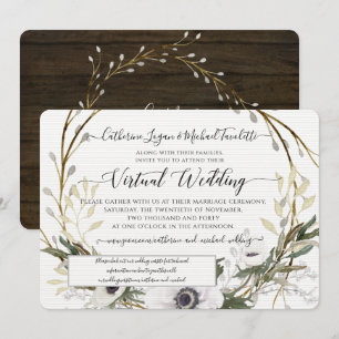 BOHO White Floral Wreath Rustic Virtual Wedding Einladung