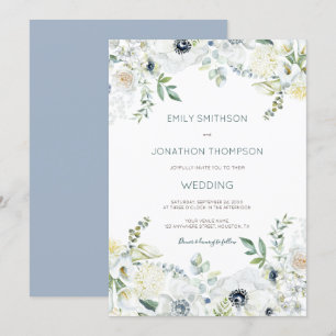Boho White Florals Eucalyptus Blätter Wedding Einladung