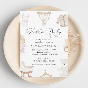 Boho White Hello Baby Kleidung Kinderzimmer Babydu Einladung