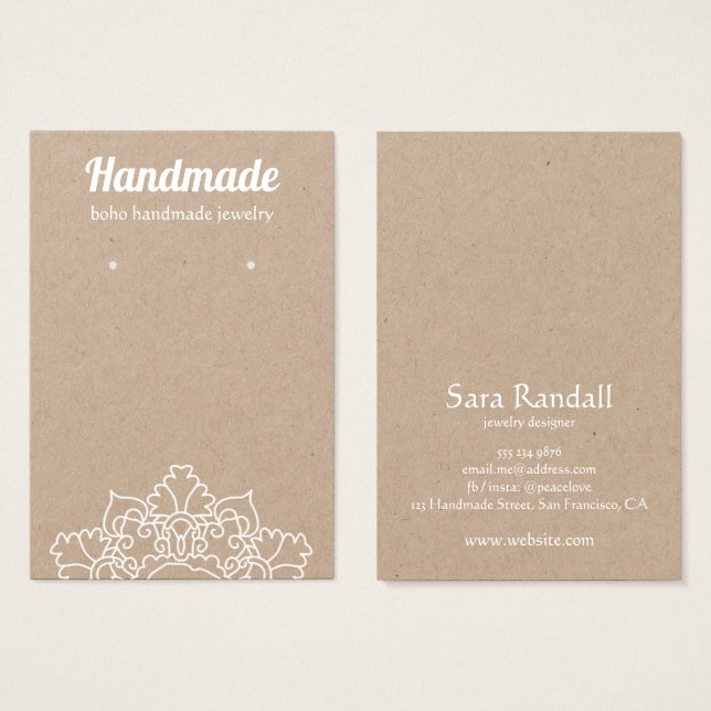 Boho White Mandala Rustic Kraft Earring Display (Devant & derrière)