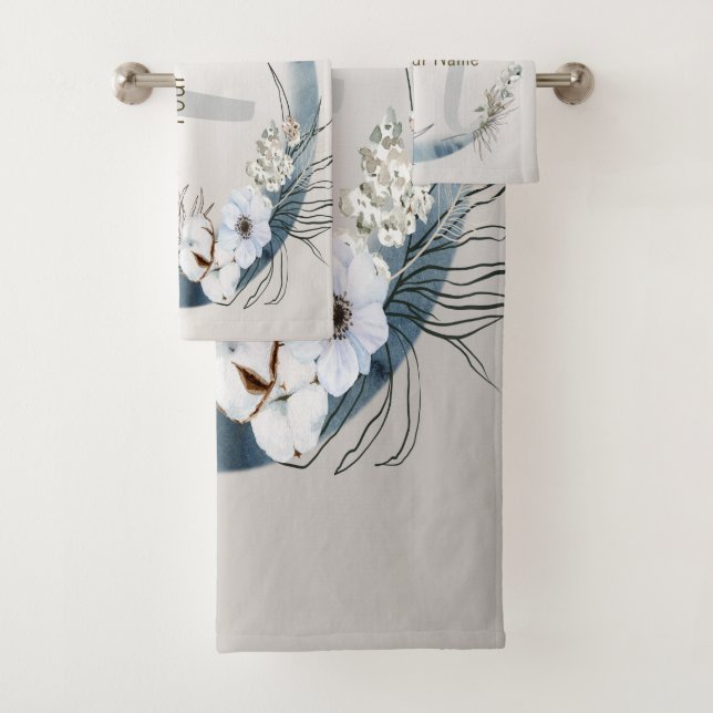 Boho White Orchid Blume Blue Moon Elegante Badhandtuch Set (Insitu)