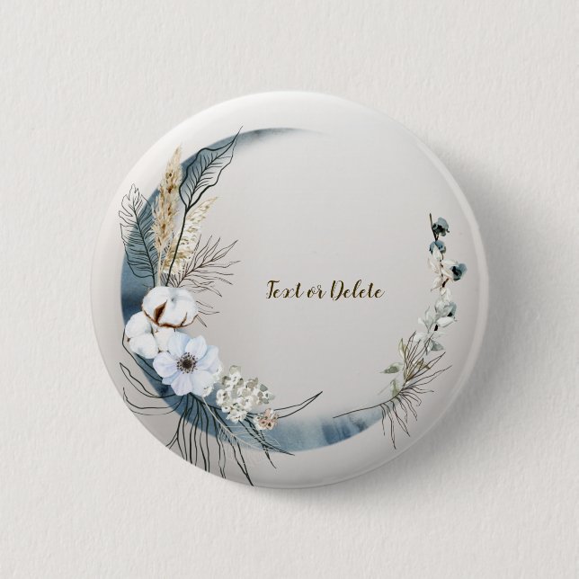 Boho White Orchid Blume Blue Moon Elegantes Party Button (Vorderseite)