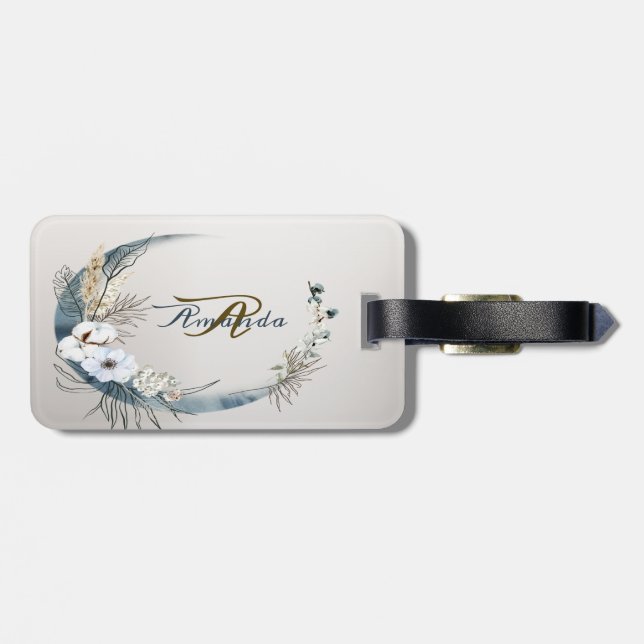 Boho White Orchid Blume Blue Moon Elegantes Party Gepäckanhänger (Rückseite horizontal)