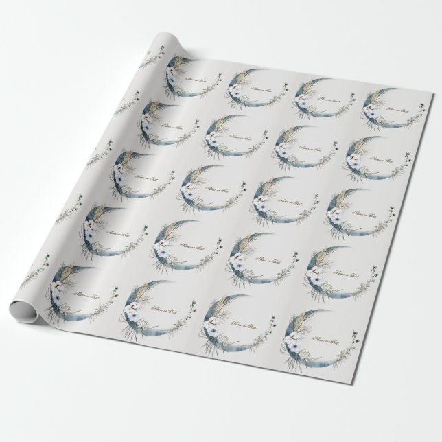 Boho White Orchid Blume Blue Moon Elegantes Party Geschenkpapier (Ungerollt)