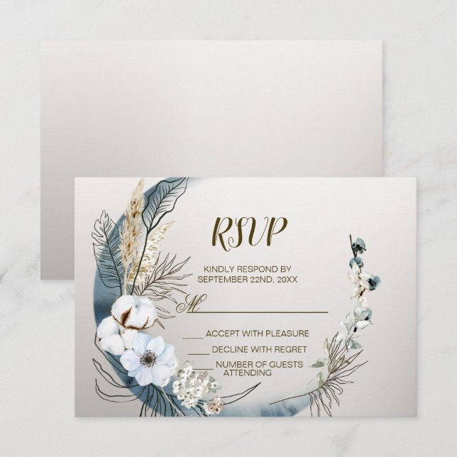Boho White Orchid Blume Blue Moon Elegantes Party RSVP Karte (Vorne/Hinten)