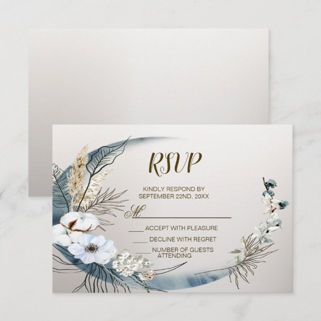 Boho White Orchid Blume Blue Moon Elegantes Party RSVP Karte (Vorne/Hinten)