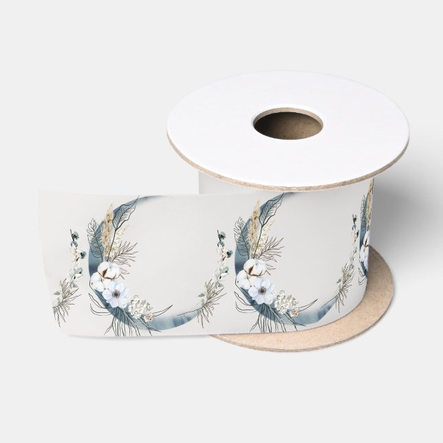 Boho White Orchid Blume Blue Moon Elegantes Party Satinband (Spule)