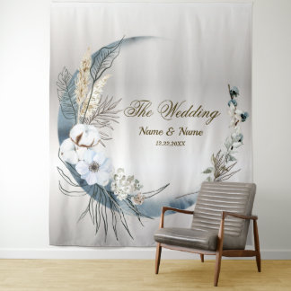 Boho White Orchid Blume Blue Moon Elegantes Party Wandteppich