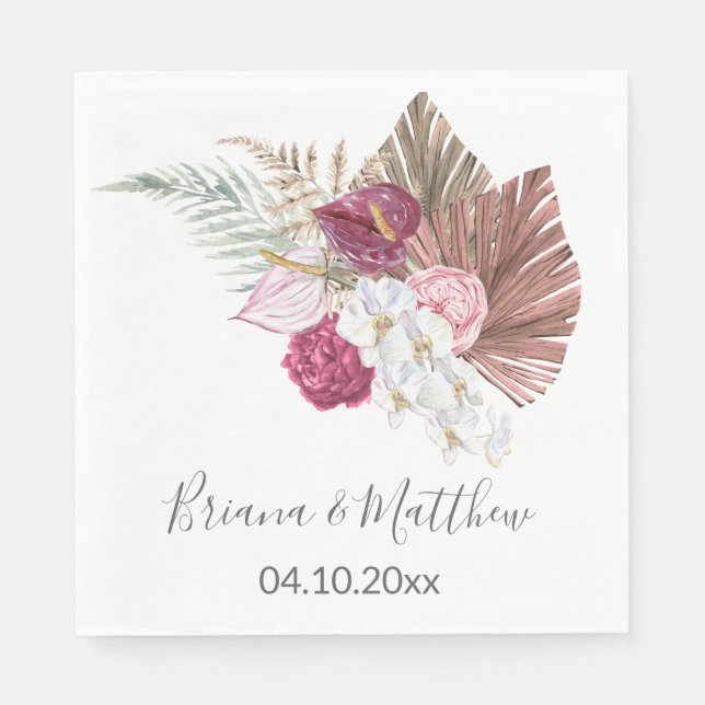 Boho White Orchids Burgundy Floral Wedding Serviette (Vorderseite)