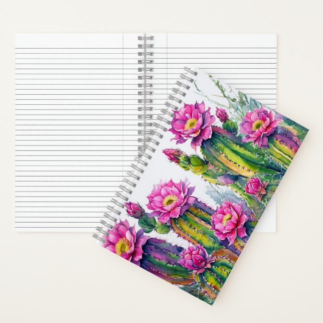 Boho White Pink Floral Cactus Foliage Design Notizbuch (Innen)
