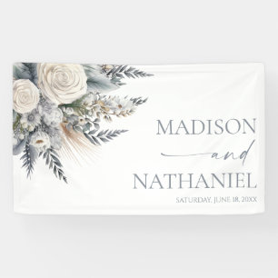 Boho White Rose Blumengarten Hochzeit Banner