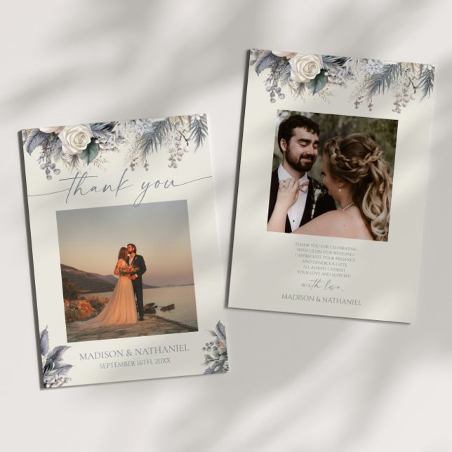 Boho White Rose Blumengarten Hochzeit Dankeskarte (Von Creator hochgeladen)