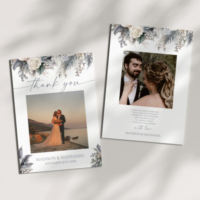 Boho White Rose Blumengarten Hochzeit Dankeskarte (Von Creator hochgeladen)