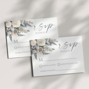 Boho White Rose Blumengarten Hochzeit RSVP Karte
