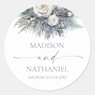 Boho White Rose Blumengarten Hochzeit Runder Aufkleber
