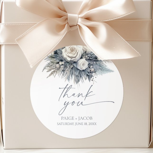 Boho White Rose Blumengarten Hochzeit Runder Aufkleber (Von Creator hochgeladen)