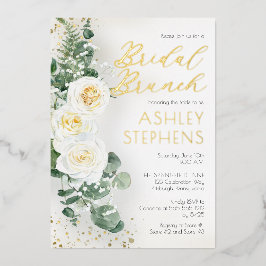 Boho White Rose Floral | Eucalyptus Bridal Brunch Folieneinladung