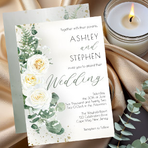 Boho White Rose Floral Eukalyptus Wedding Einladung