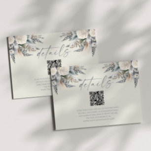 Boho White Rose Floral QR Code Hochzeitsdetails Begleitkarte