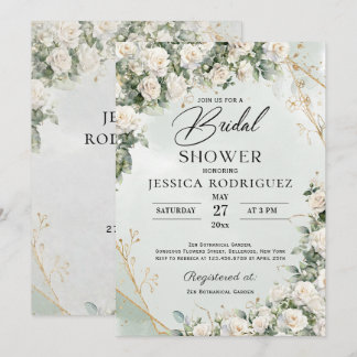 Boho White Roses Greenery Bridal Shower Invitation Einladung