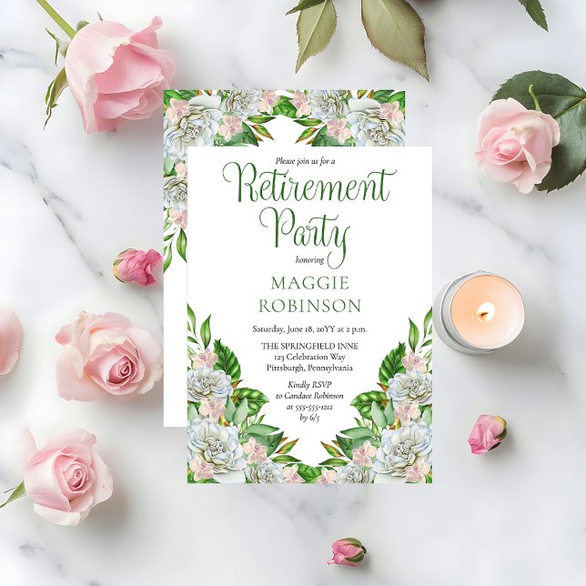 Boho White Roses | Orchids florales Party Einladung (Elegant Boho White Roses and Orchids Floral Retirement Party Invitation - Print | Digital Download)