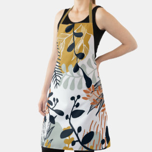 Boho White und Navy Blätter Schürze